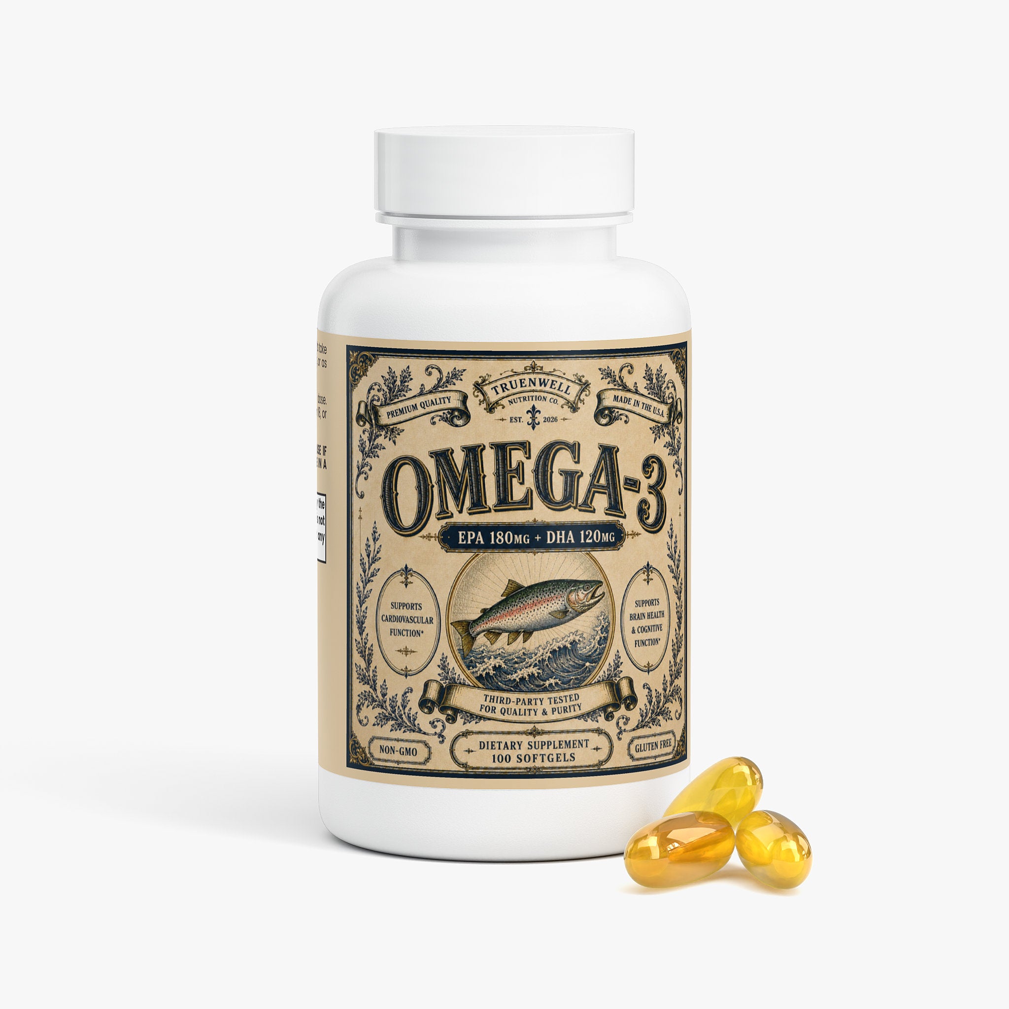 Omega-3 Fish Oil – EPA 180mg + DHA 120mg – 100 Softgels