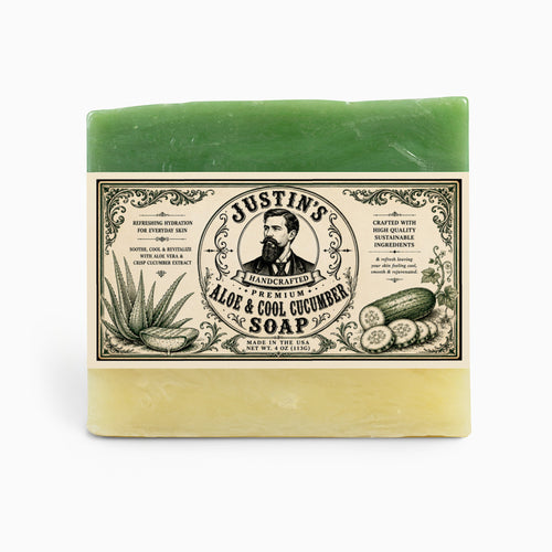 Justin's Aloe & Cool Cucumber Soap handcrafted natural hydrating soap bar with aloe vera and cucumber.