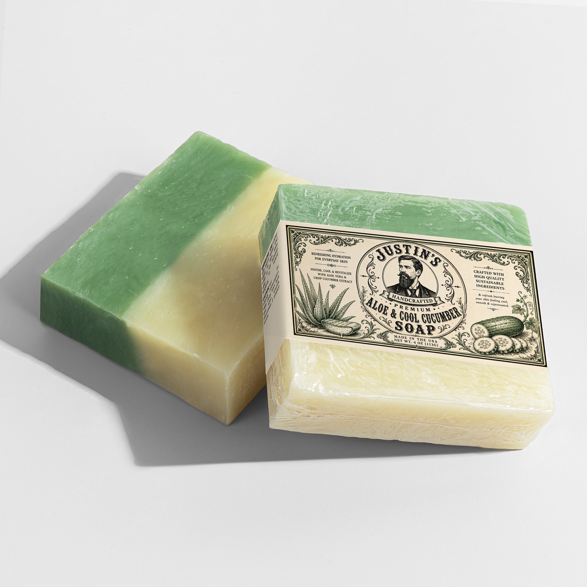 Handmade aloe and cucumber natural soap for daily cleansing and hydration.