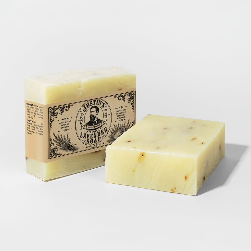 Close-up of handcrafted lavender soap made with sustainable ingredients.