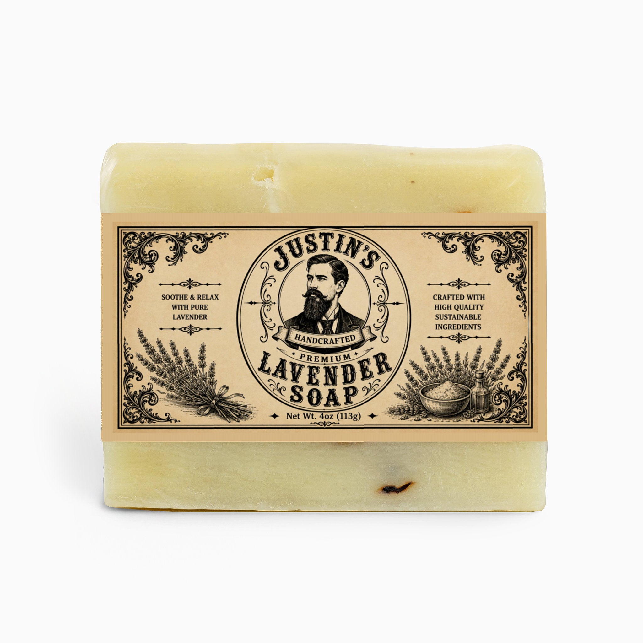 Justin's Handcrafted Lavender Soap for sensitive skin made with pure lavender essential oil.