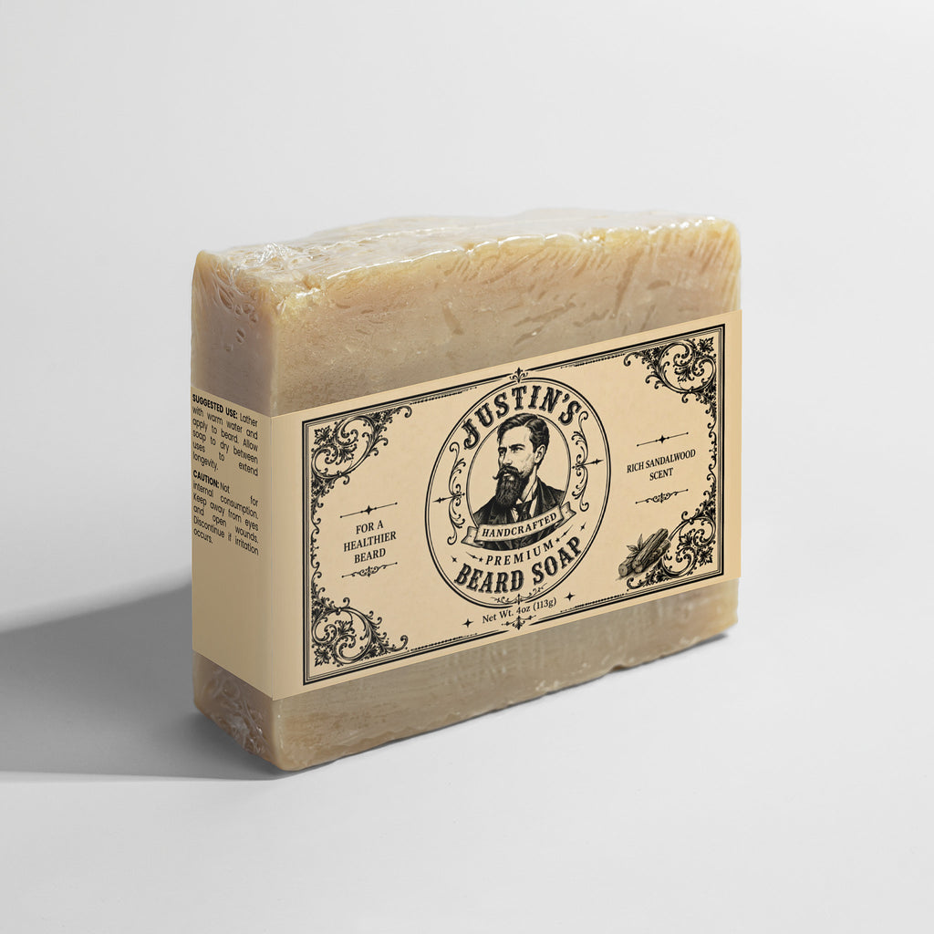 Rich Sandalwood Beard Soap for Men with handcrafted vintage label
